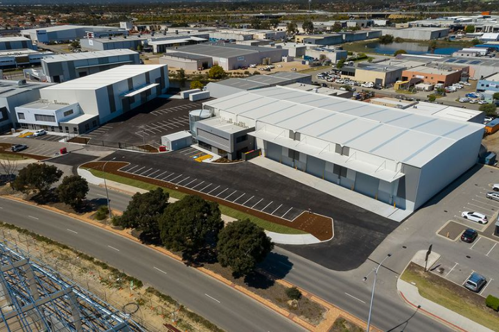 Aerial shot of industrial car park
